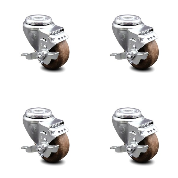 3 Inch High Temp Glass Filled Nylon Wheel Swivel Bolt Hole Caster Set with Brake